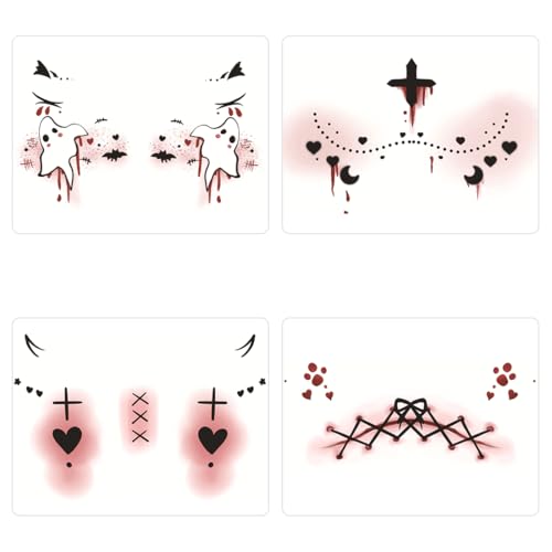 DOKRIN Temporary Tattoos, 4 Bögen Halloween Tattoo-Aufkleber Horror Spinne Clown Teufel Geist Kreuz Lidschatten temporäre Aufkleber für Halloween Maskerade Karnevalsparty DOKRIN Temporary Tattoos, 4 Bögen Halloween Tattoo-Aufkleber Horror Spinne Clown Teufel Geist Kreuz Lidschatten temporäre Aufkleber für Halloween Maskerade Karnevalsparty von DOKRIN