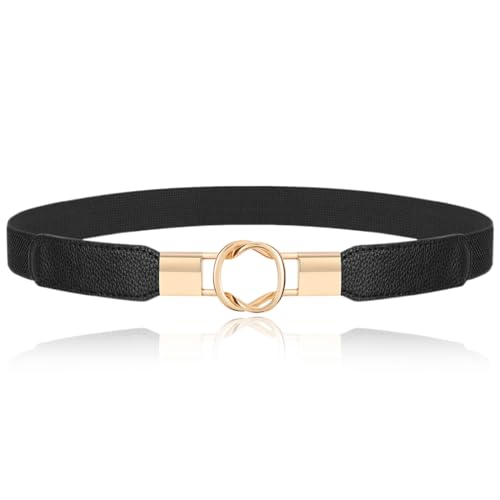 DOKRIN Women's Belts, 1 elastischer Vintage-Gürtel mit runder Metallschnalle Elastischer Vintage-Gürtel mit runder Metallschnalle geeignet für Kleider Mäntel und Jeans (schwarz) von DOKRIN