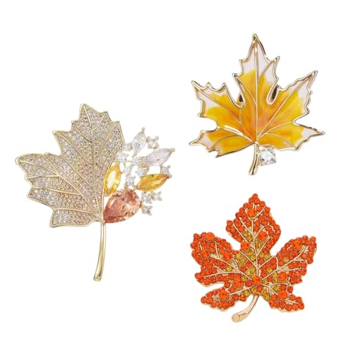 DOKRIN Women's Brooches & Pins, 3 Stück Vintage-Broschen mit Ahornblättern elegante einzigartige Kristallbrosche feste Wäscheklammer Anzugzubehör Metall-Strassknöpfe DOKRIN Women's Brooches & Pins, 3 Stück Vintage-Broschen mit Ahornblättern elegante einzigartige Kristallbrosche feste Wäscheklammer Anzugzubehör Metall-Strassknöpfe von DOKRIN