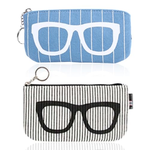 DOKRIN Women's Glasses Cases, 2 Stück weiche Brillenetuis aus Filz Brillentasche tragbares Brillenetui mit Reißverschluss Reise-Sonnenbrillentasche Unisex (Blau, Schwarz) von DOKRIN