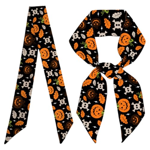 DOKRIN Women's Scarves, 1 Stück Halloween-Handtaschenschal süßes Kürbismuster Seidenschal Halloween einzigartige Krawatte Stirnband Handtaschenzubehör Hutdekoration Armband (schwarz) von DOKRIN