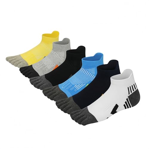 DOLAFO Zehensocken für Herren Sneaker Socken Sportsocken Fünf Finger Socken Laufsocken Atmungsaktiv Sneakersocken Anti-blasen Wandersocken Knöchelsocken - 6 Paar (Type 4) von DOLAFO
