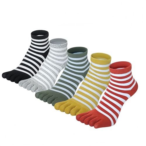 Zehensocken Damen Fünf Finger Socken Baumwolle Niedliche Bunte Muster Sneakersocken Socken mit Zehen für Sport Laufende Freizeit, 5 Paare (DE/NL/SE/PL, Numerisch, 35, 40, Regular, Regular, 5, Stil 4) von DOLAFO