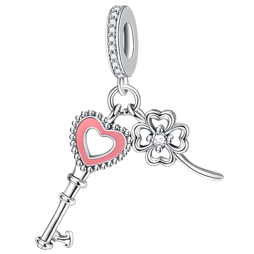 DOLARISE Reize für Pandora Armbänder, 925 Sterling Silber Klee & Schlüssel Bead Charm Anhänger Schmuck Geschenk für Frauen Mädchen Mutter Familie Freund von DOLARISE