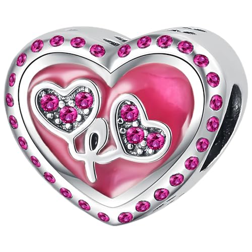 DOLARISE Reize für Pandora Armbänder, 925 Sterling Silber Rosa Herz Bead Charm Anhänger Schmuck Geschenk für Frauen Mädchen Mutter Familie Freund von DOLARISE