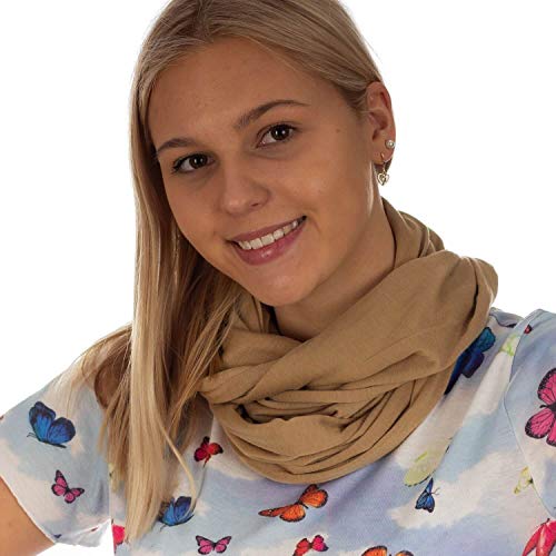 DOLCE ABBRACCIO by RiemTEX Loop Schal Damen Schlauchschal mit Geheimfach Kuscheliger Loopschal aus Jersey Halstuch in Uni Farben (Perubraun) von DOLCE ABBRACCIO by RiemTEX