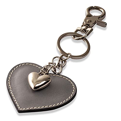 Schlüsselanhänger mit Herz aus Leder und ein Schmuck Herz aus Metall mit Karabiner Schlüsselband für Auto Geschenke für Frauen Männer Valentinstag Geburtstag Muttertag Made in Italy (Grau) von DOLCE ABBRACCIO by RiemTEX