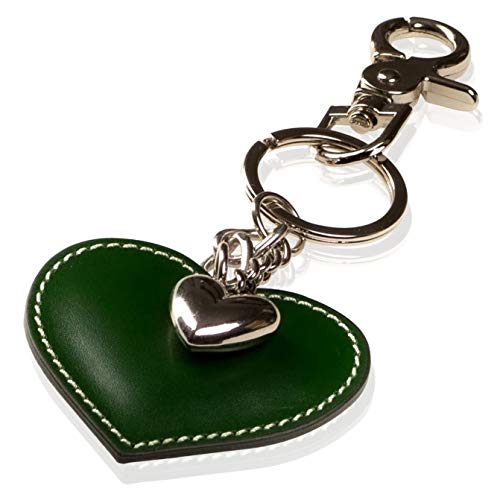 Schlüsselanhänger mit Herz aus Leder und ein Schmuck Herz aus Metall mit Karabiner Schlüsselband für Auto Geschenke für Frauen Männer Valentinstag Geburtstag Muttertag Made in Italy (Grün) von DOLCE ABBRACCIO by RiemTEX