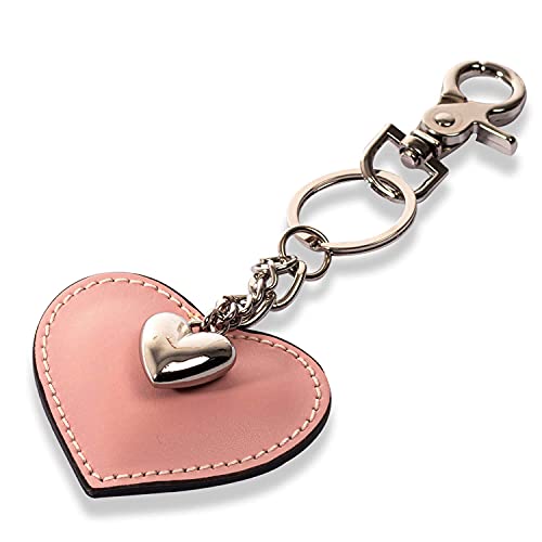 Schlüsselanhänger mit Herz aus Leder und ein Schmuck Herz aus Metall mit Karabiner Schlüsselband für Auto Geschenke für Frauen Männer Valentinstag Geburtstag Muttertag Made in Italy (Rosa) von DOLCE ABBRACCIO by RiemTEX