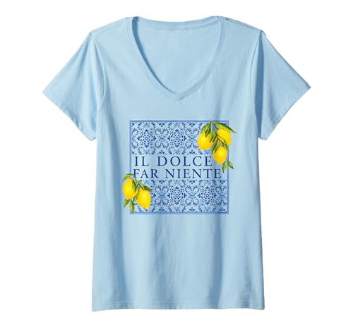 Damen Dolce FAR NIENTE X Zitronen Limone Lemon Limoncello Spritz T-Shirt mit V-Ausschnitt Damen Dolce FAR NIENTE X Zitronen Limone Lemon Limoncello Spritz T-Shirt mit V-Ausschnitt von DOLCE FAR NIENTE Kachel - Limone Limoncello Italia