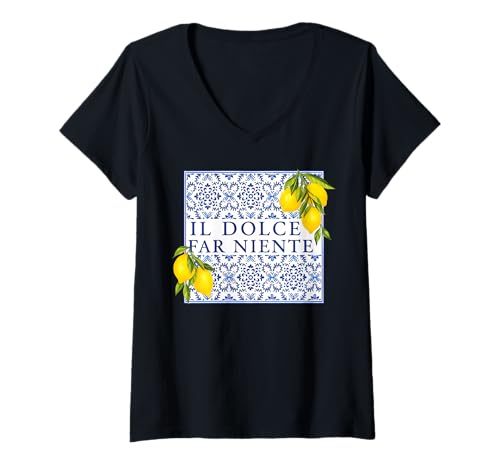 Damen Dolce FAR NIENTE X Zitronen Limone Lemon Limoncello Spritz T-Shirt mit V-Ausschnitt Damen Dolce FAR NIENTE X Zitronen Limone Lemon Limoncello Spritz T-Shirt mit V-Ausschnitt von DOLCE FAR NIENTE Kachel - Limone Limoncello Italia