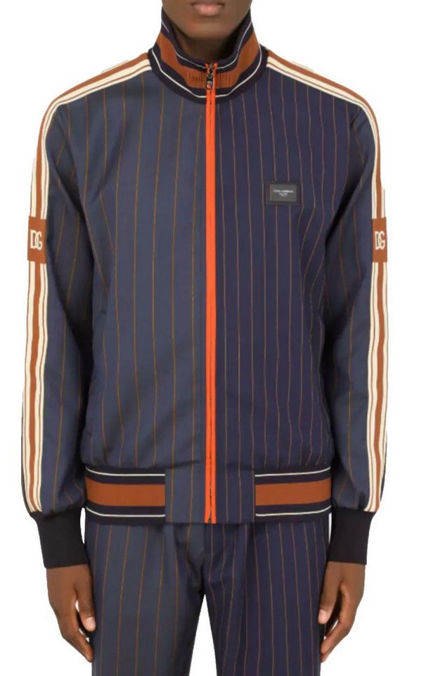 DOLCE & GABBANA Blouson Pinstripe Wolle Trackjacke Jacke mit Logo-Patch Gummiertes Dolce & Gabbana Metall Logo auf der Brust von DOLCE & GABBANA