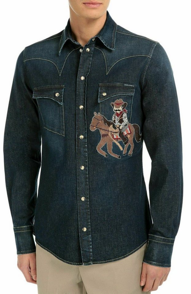 DOLCE & GABBANA Langarmhemd DOLCE GABBANA MENS DENIM COWBOY TEXAS PATCH HEMD OVERSHIRT SHIRT 37 / von DOLCE & GABBANA