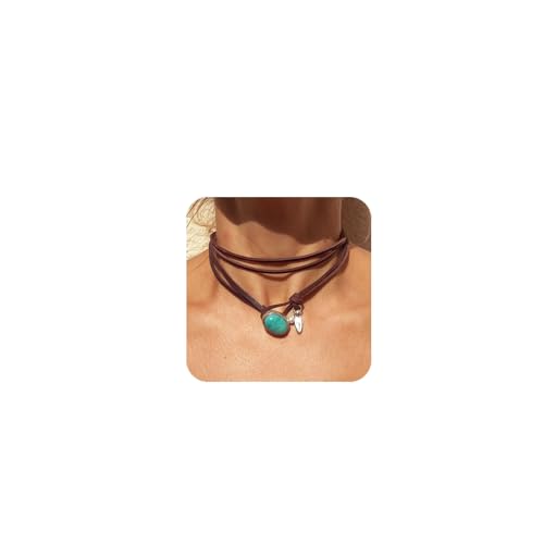 DOLLESS Boho-Halskette für Damen, Bohemian-Stil, Western-Stil, geschichtet, lang, Wildleder, Choker-Halskette für Damen, Sommer-Strandschmuck (A-Türkis) von DOLLESS
