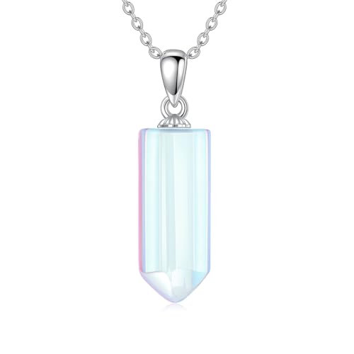 925 Sterling Silber Mondstein Anhänger Halskette, einfache Mondstein Halskette Schmuck Geschenke für Damen Frauen, mit 18 + 2 Zoll Kette (Stil 1) von DOLPHERS