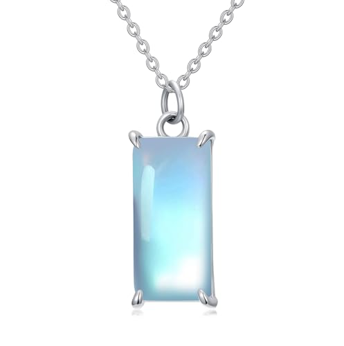 925 Sterling Silber Mondstein Anhänger Halskette, einfache Mondstein Halskette Schmuck Geschenke für Damen Frauen, mit 18 + 2 Zoll Kette (Stil 4) von DOLPHERS