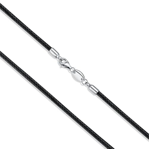 DOLPHERS 925 Sterling Silber Leder Collier Schwarz Kette leder Damen Herren 2/3mm Robuste und Weiche Glattleder mit Verschluss Kette 40-60MM-103 von DOLPHERS