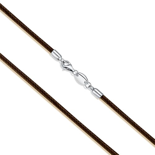 DOLPHERS 925 Sterling Silber Leder Collier Schwarz Kette leder Damen Herren 2/3mm Robuste und Weiche Glattleder mit Verschluss Kette 40-60MM-108 von DOLPHERS