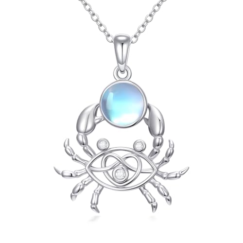 Krabbe Mondstein Halskette Krabbe Halskette 925 Sterling Silber Tier Mondstein Anhänger Schmuck für Frauen,mit 18 + 2 Zoll Kette (Style 1) von DOLPHERS