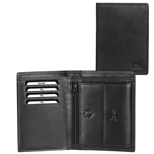 DOLPHIN® Herren Geldbörse Leder “do:Essential Wallet“ in 5 Größen - Portemonnaie mit RFID Schutz - Herrengeldbörse mit viel Stauraum - Brieftasche im Hochformat und Querformat (L - Hochformat) von DOLPHIN