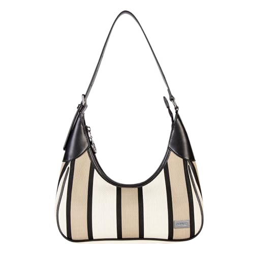 DOMAT Umhängetasche Damen, Streifen Halbmondtasche reißverschlüsse Kleine tasche，Moderne mode-designer handtasche damen(Khaki) von DOMAT