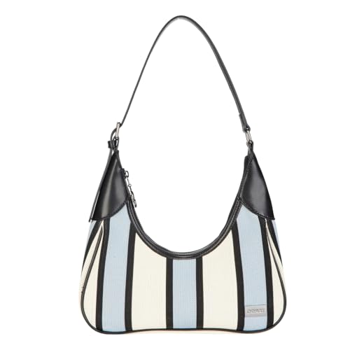 DOMAT Umhängetasche Damen, Streifen Halbmondtasche reißverschlüsse Kleine tasche，Moderne mode-designer handtasche damen(himmelblau) von DOMAT