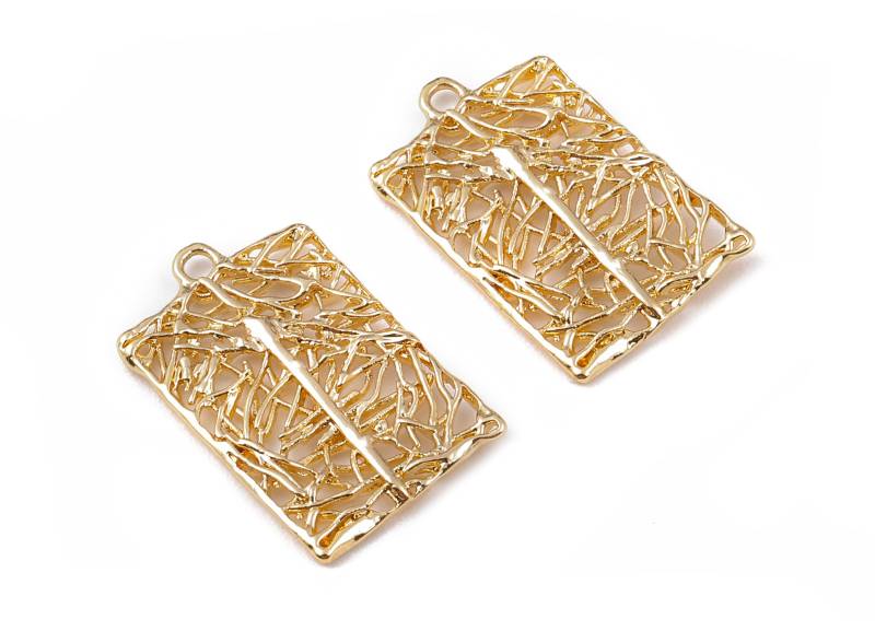 2 Stück Rechteck Anhänger - Messing 18K Echt Vergoldetes Halskette 21.18x13.3x1.34 Mm Rgp1141 von DOMEDBAZAAR