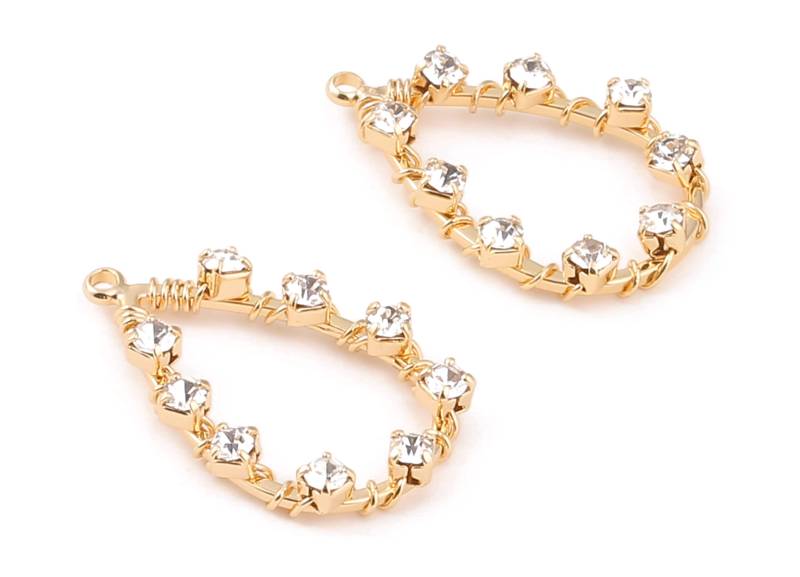 Messing Tropfen Ohrring Charms - Zirkon Anhänger Mit Draht 18K Echt Vergoldetem Schmuckzubehör 25.63x16.27mm Rgp1176 von DOMEDBAZAAR