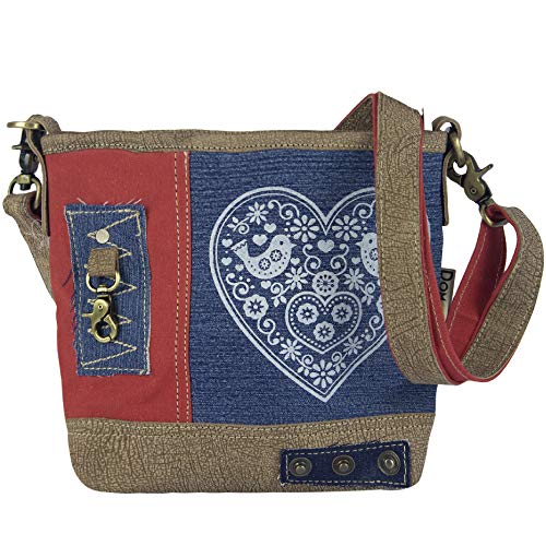 Domelo klein Trachtentasche. Canvas Trachten Umhängetasche mit Herz Aufdruck. Rote Damen Oktoberfest Tasche. Crossybody Bag für Trachtenmode Liebhaber mit Trachtenmotive von Domelo