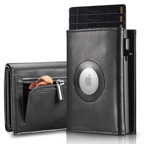 DOMIPHIE Airtag Slim Wallet mit münzfach & RFID-Schutz - Mini Geldbörse Herren Mit Magnetschalter Und Pop Up-Mechanismus - Kartenetui Herren & Damen(Airtag Nicht im Produkt Enthalten) von DOMIPHIE