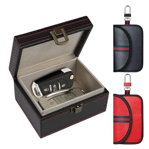 DOMIPHIE Keyless Go Schutz Autoschlüssel Box & 2 Keyless Go Schutzhülle Bags, STK Faraday Box Funkschlüssel Abschirmung, Schlüsselbox RFID Blocker (1 BOX + 2 Taschen, Large) von DOMIPHIE