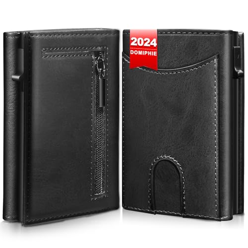 DOMIPHIE Slim Wallet with Coin Compartment & RFID Protection - Mini Wallet Men with Magnetic Switch and Pop Up Mechanism - Card Holder Men & Women, Black, Minimalist von DOMIPHIE