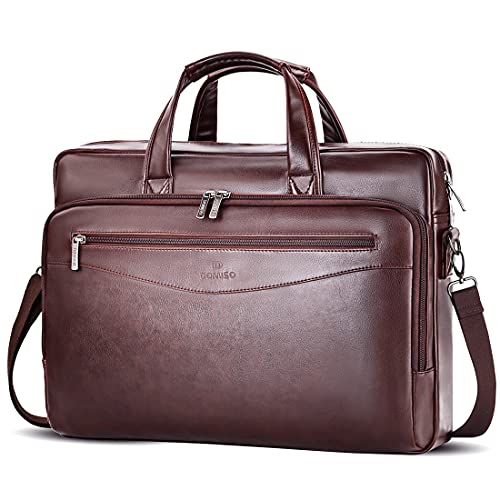 DOMISO 15,6 Zoll Laptoptasche Aktentasche Kunstleder Taschen Vintage Schultertasche Businesstasche Handtasche Arbeitstasche Umhängetasche für 15.6" HP 15/ThinkPad E575/IdeaPad S510/Dell XPS 15,Braun von DOMISO