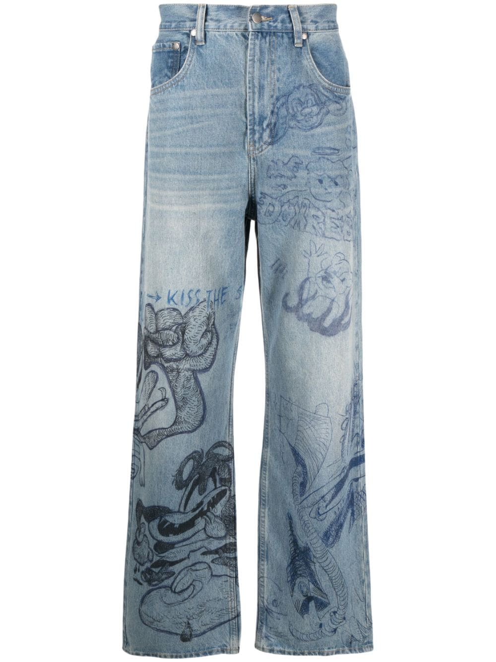 DOMREBEL Straight-Leg-Jeans mit Print - Blau von DOMREBEL