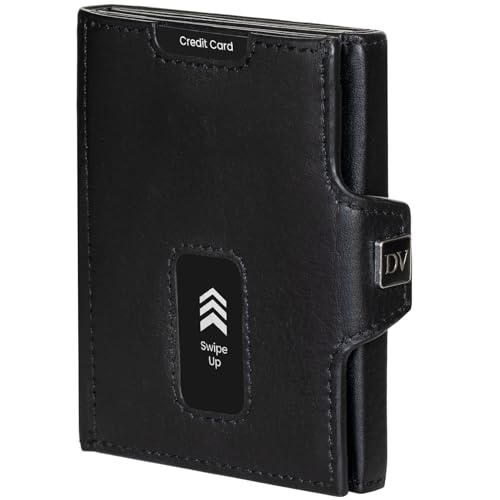 DON VANE Elite Pocket Pro I Echt Leder Slim Wallet Herren mit XL Münzfach I Mini Geldbörse Herren klein I Karten Portemonnaie Herren & Damen I RFID Portmonee Herren Slim Geldbeutel Männer Schwarz von DON VANE