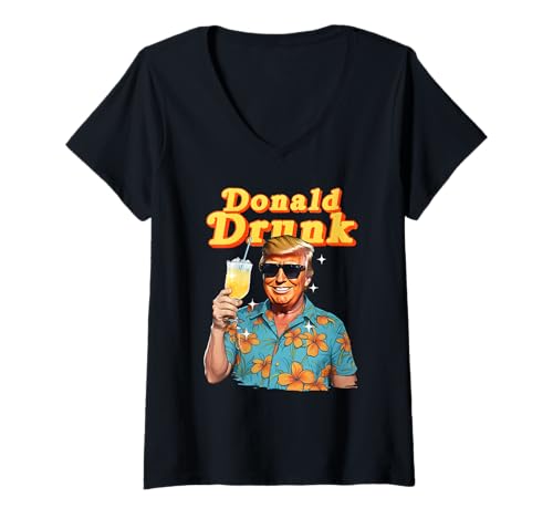 Damen DONALD DRUNK X Exzessiver Alkoholkonsum US Pina Colada Fun T-Shirt mit V-Ausschnitt Damen DONALD DRUNK X Exzessiver Alkoholkonsum US Pina Colada Fun T-Shirt mit V-Ausschnitt von DONALD DRUNK - Lustiger Präsident liebt Cocktails