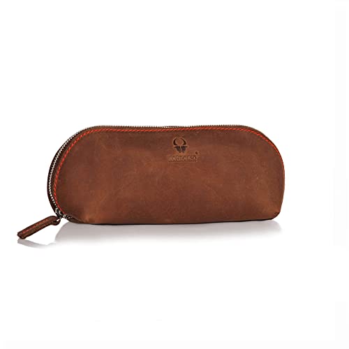 DONBOLSO® Federmappe Valencia Leder Federmäppchen für Damen und Herren Schule Federtasche Uni Schlampermäppchen Groß Braun von DONBOLSO