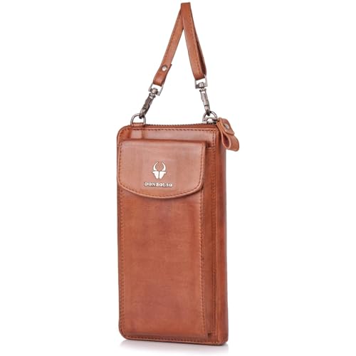 DONBOLSO® Handy Umhängetasche Porto | Kleine Handytasche für Damen | Stilvolle Handytasche mit Geldbörse zum Umhängen | Crossbody Bag Damen in Cognac von DONBOLSO