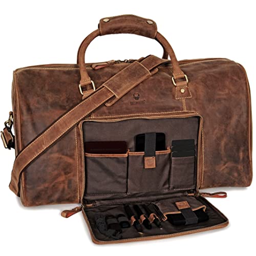 DONBOLSO® Weekender Neapel - Hochwertige Reisetasche Herren groß - Leder Reisetasche Braun - Größe L mit 40 Litern, Handgepäck Ledertasche - Klassischer Donbolso Vintage Braun von DONBOLSO