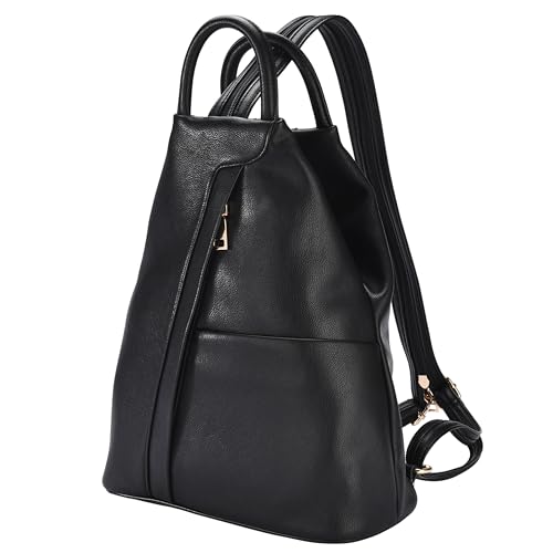 DONBOLSO Damen Rucksack Tasche Umhängetasche aus Lederimitat – 2-in-1 Ledertasche für Frauen mit verstärktem Boden, verstellbarem Riemen, sicherem Reißverschluss – Nappa Schwarz, Elegant & Praktisch von DONBOLSO