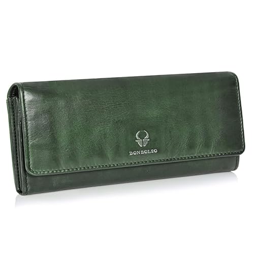DONBOLSO Geldbörse Damen - 10x 20 cm Florenz Portemonnaie Damen aus Gewaschenem Leder mit RFID-Schutz, Kartenfächer, und Weit Öffnendes Münzfach - Schwarz von DONBOLSO