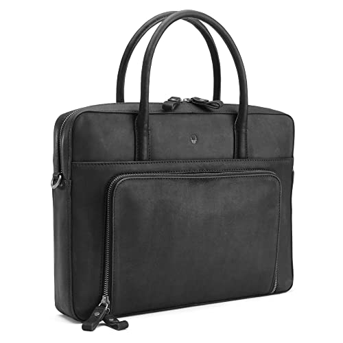 DONBOLSO Laptoptasche Nizza I Leder Umhängetasche mit Notebookfach I Aktentasche für Laptop I Schultertasche für Damen und Herren I Businesstasche I Vintage Schwarz von DONBOLSO