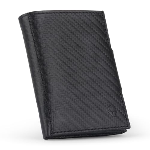 DONBOLSO Mini Portemonnaie - Slim Wallet - RFID Schutz - Geldbeutel für Herren und Damen - Bis 11 Karten - Carbon-Leder - Münzfach - Schwarz von DONBOLSO
