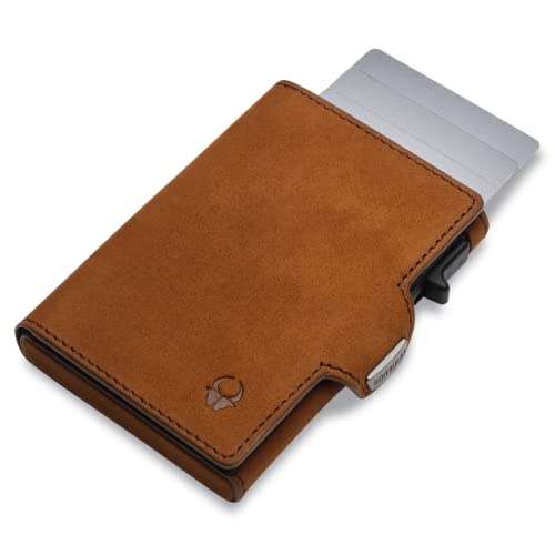 DONBOLSO Slim Wallet Austin | Minimalistischer Push Up Kartenhalter für Männer mit Platz bis 10 Karten & RFID Schutz | Kompaktes Echtleder Kreditkartenetui | Leder Geldbörse Herren mit Münzfach von DONBOLSO