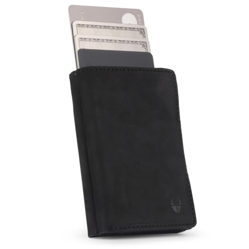 DONBOLSO Wallet Flip Geldbörse Herren - Slim Wallet mit Flipcase - Leder Kartenetui mit RFID Schutz - Geldbeutel Herren für bis zu 9 Karten mit Münzfach, Vintage Schwarz von DONBOLSO