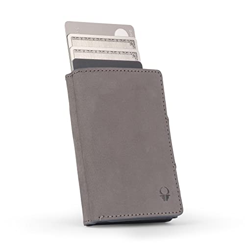 DONBOLSO Wallet Flip Geldbörse Herren - Slim Wallet mit Flipcase - Leder Kartenetui mit RFID Schutz - Geldbeutel Herren für bis zu 9 Karten Ohne Münzfach, Vintage Grau von DONBOLSO
