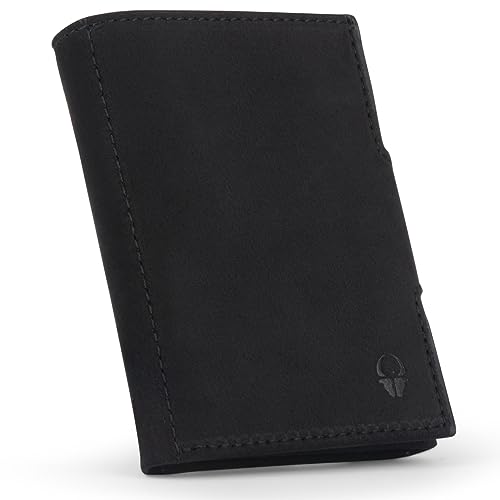 DONBOLSO Wallet NextGen Leder - Slim Wallet ohne Münzfach - Geldbeutel mit RFID Schutz - Kartenetui bis 11 Karten - Mini Portemonnaie für Herren und Damen - Geldbörse - Schwarz Vintage von DONBOLSO