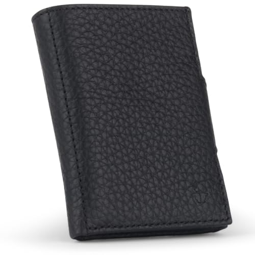 DONBOLSO Wallet NextGen Leder - Slim ohne Münzfach - Geldbeutel mit RFID Schutz - Kartenetui bis 11 Karten - Mini Portemonnaie für Herren und Damen - Geldbörse - Schwarz Nappa Genarbt von DONBOLSO