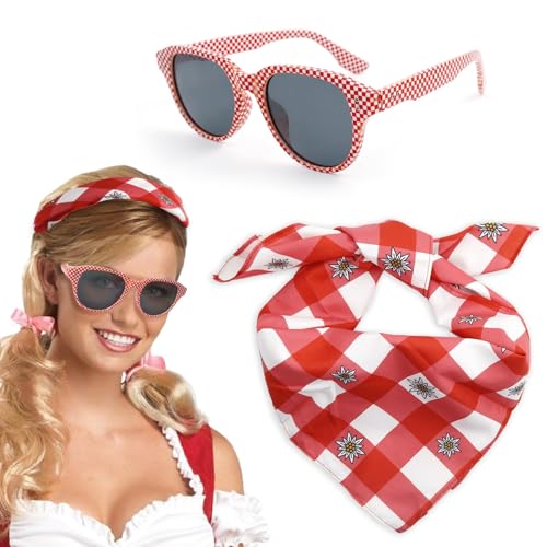 Oktoberfest Halstuch Rot-Weiß Kariert, Rot Trachtentuch Kariert Halstuch, Rot-Weiß Karier Brille, Kann als Halstuc, Bandana oder Armbinde für Oktoberfest-Mottopartys verwendet werden von DONCOO