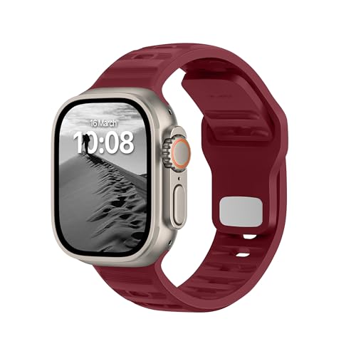 DONEGANI UC1 Armband Kompatibel mit Apple Watch Band Sport Series Ultra 9 8 7 6 5 4 3 2 1 SE 49mm 45mm 44mm 42mm 41mm 40mm 38mm Damen Herren Silikon Strap in farbe Bordeauxrot von DONEGANI